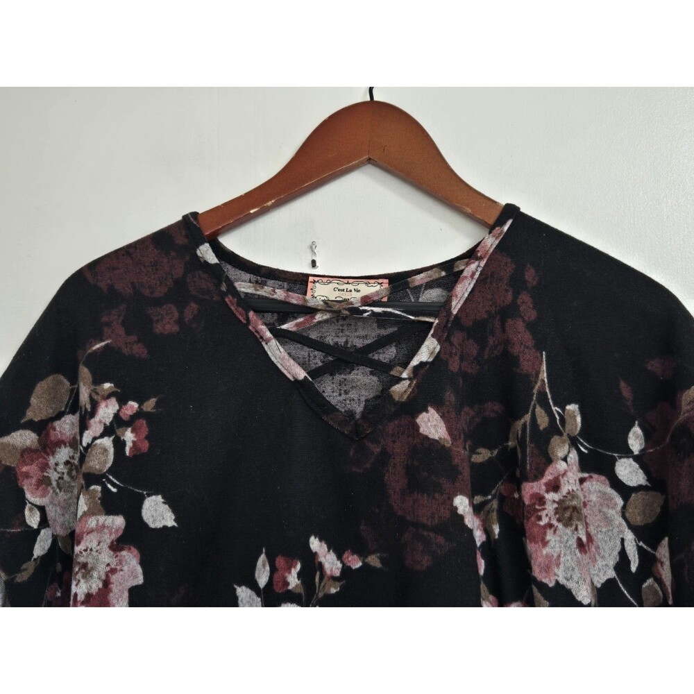 VTG C'est La Vie Tunic Womens L Blouse Paisley Dark Floral Boho Fairy Grunge Y2K - Picture 2 of 7